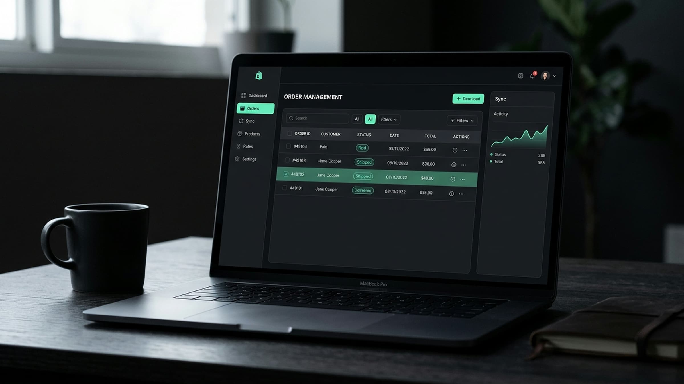 A custom Shopify admin app panel with an embedded dashboard inside the admin.